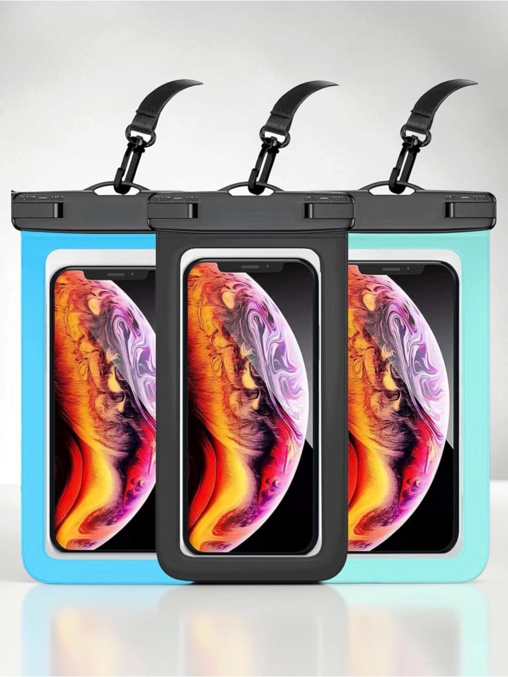 Universal Waterproof Phone Pouch with Lanyard - Black, Blue, Mint